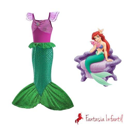 Ariel - Pequena Sereia Luxo - Fantasia Infantil - Princesas - Fantasia Infantil